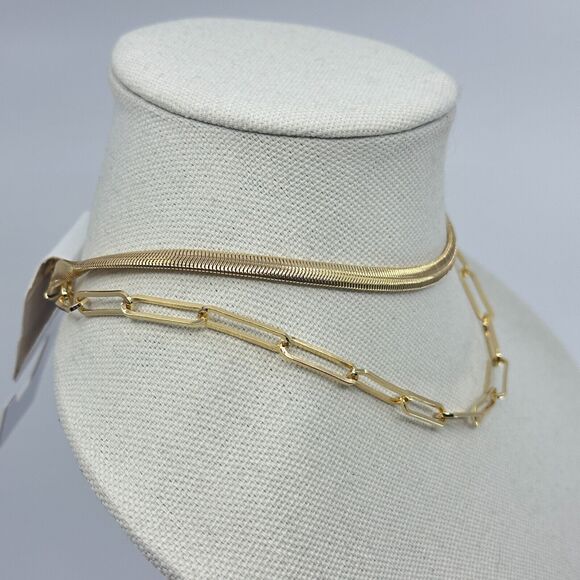 Sugarfix By Baublebar Necklace Omega Chain Link Layered Gold Tone - Picture 3 of 10